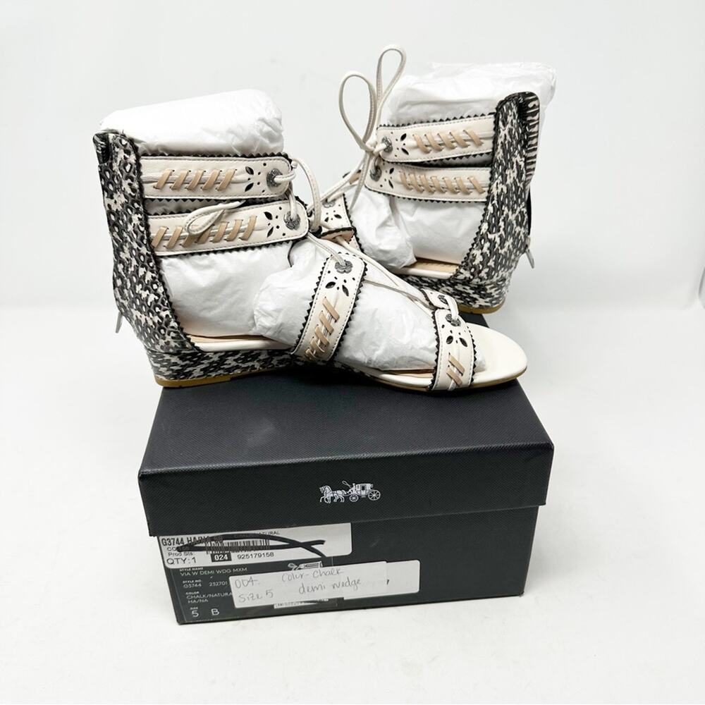COACH Via Demi Wedge Sandals Chalk NWT in Size 5